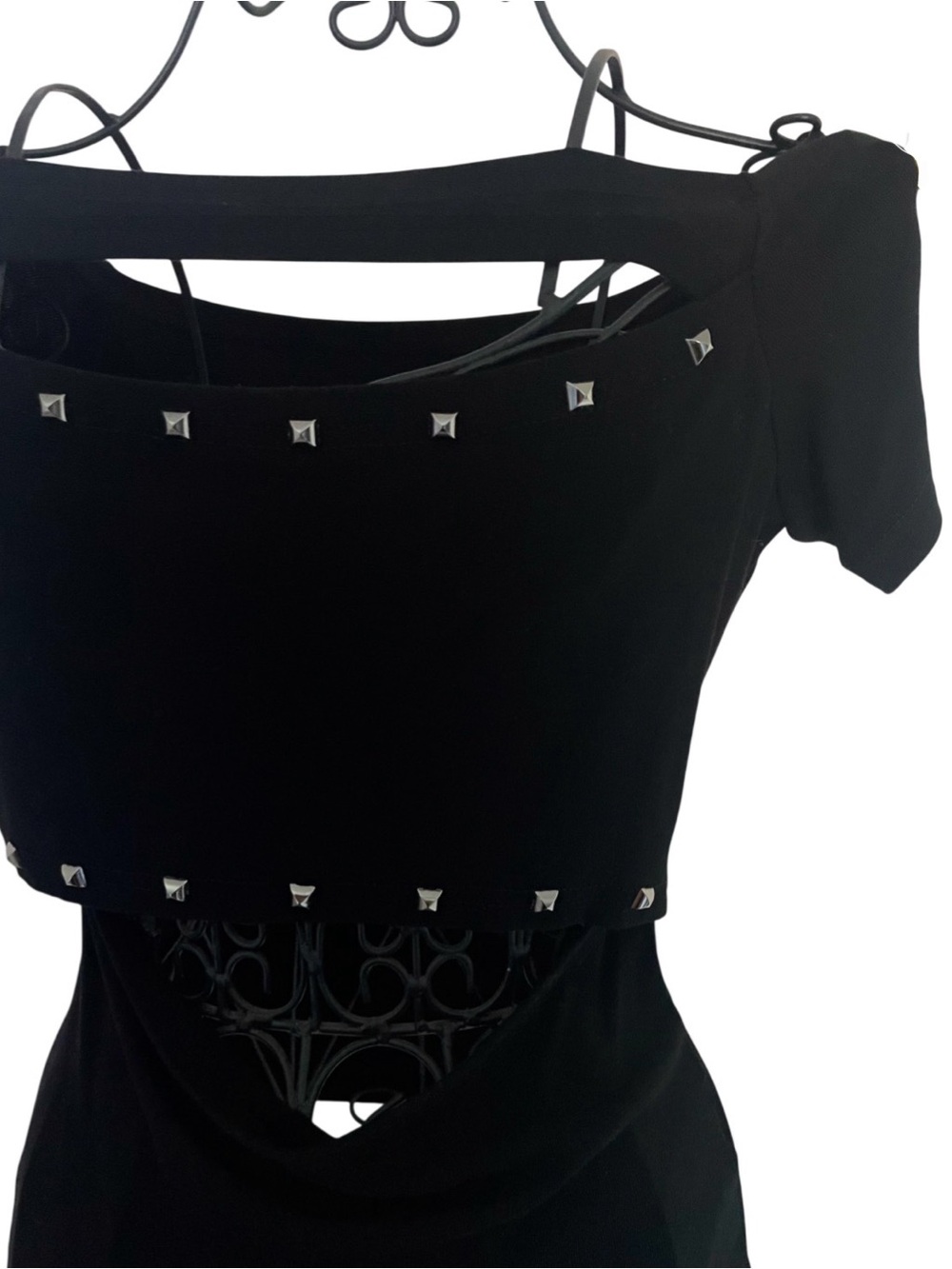 Handcrafted Black Stud-Trim Cut Out 2000s Women's Top - Picture 3 of 14